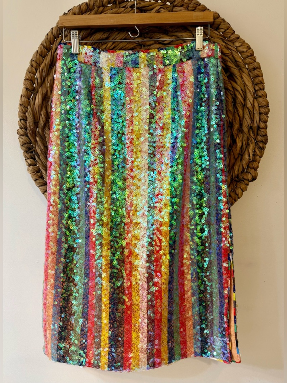 Anthropologie Maeve Sequined Palette Midi Skirt Pink Size 10 - Picture 6 of 14